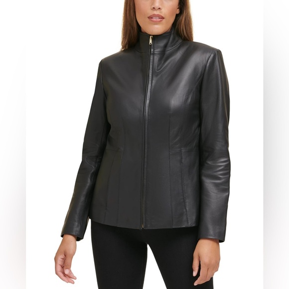 Cole Haan Women's Wing Collar Leather Coat Black $450 msrp - Picture 7 of 15